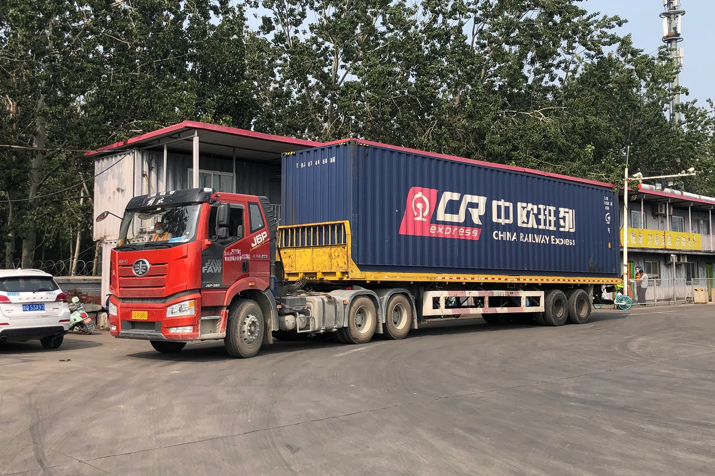 FAW container truck at a freight yard in China